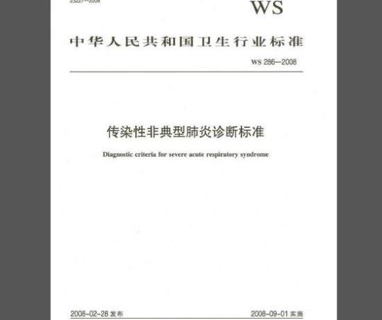 WS 286-2008 传染性非典型肺炎诊断标准