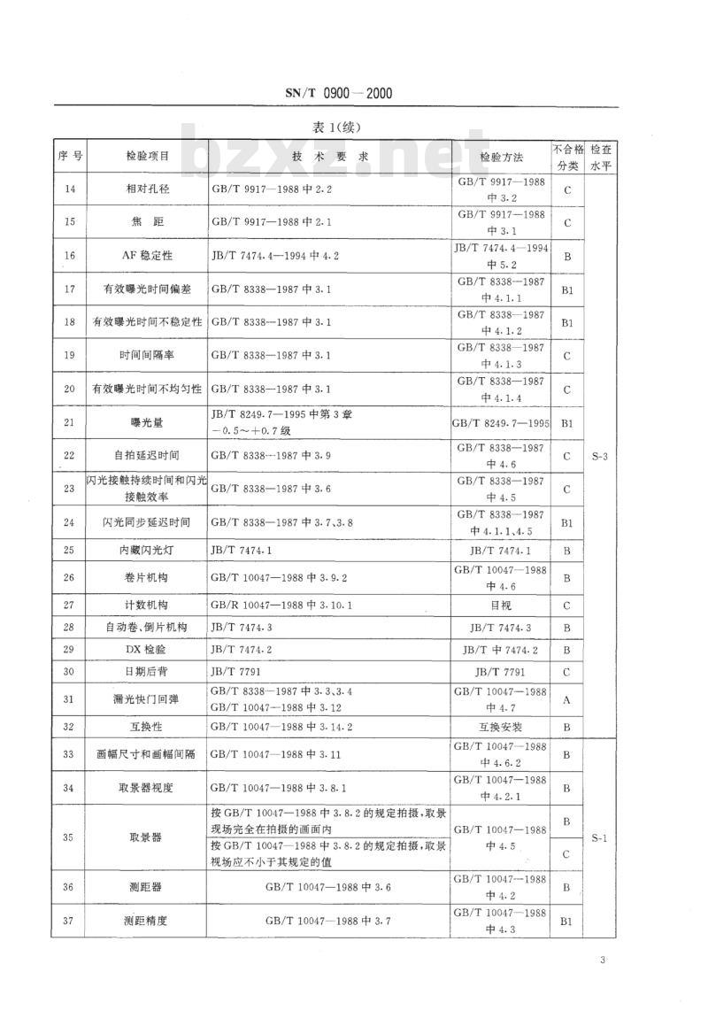 SN/T 0900-2000 进出口照相机检验规程