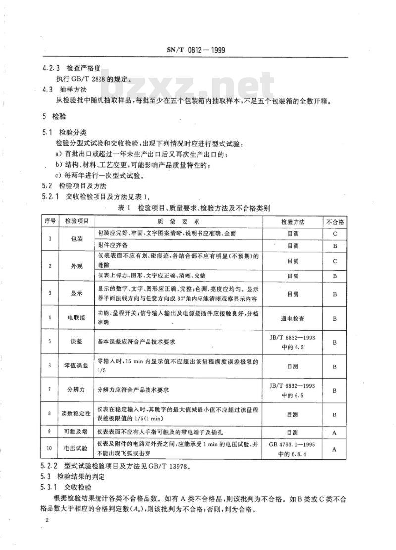 SN/T 0812-1999 出口电工仪表 数字多用表检验规程