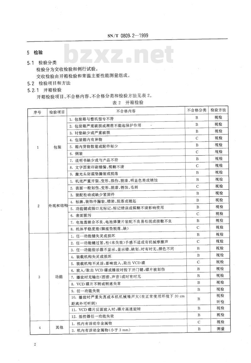 SN/T 0809.2-1999 出口VCD视盘机技术性能检验规程