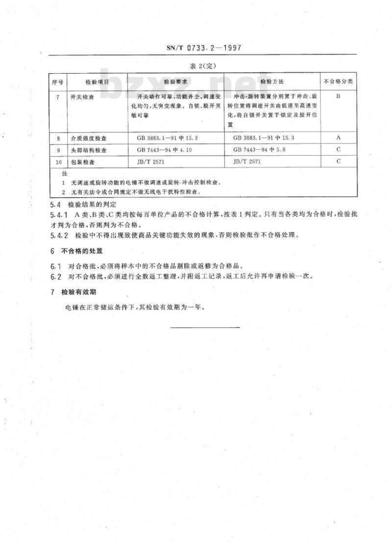 SN/T 0733.2-1997 出口手持式电动工具 电锤检验规程