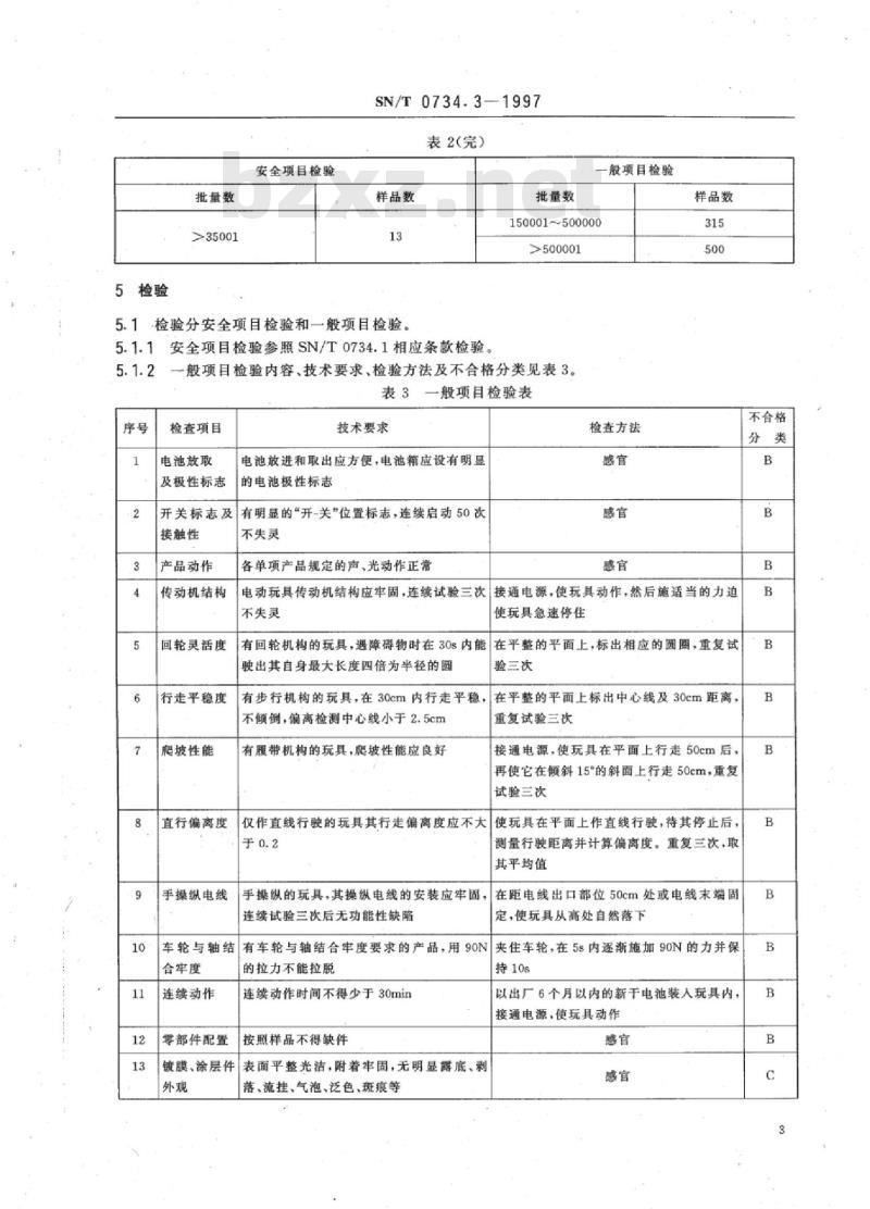 SN/T 0734.3-1997 出口电动玩具检验规程