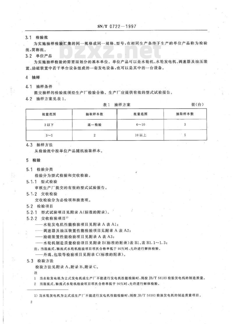 SN/T 0722-1997 出口中小型水力发电设备检验规程