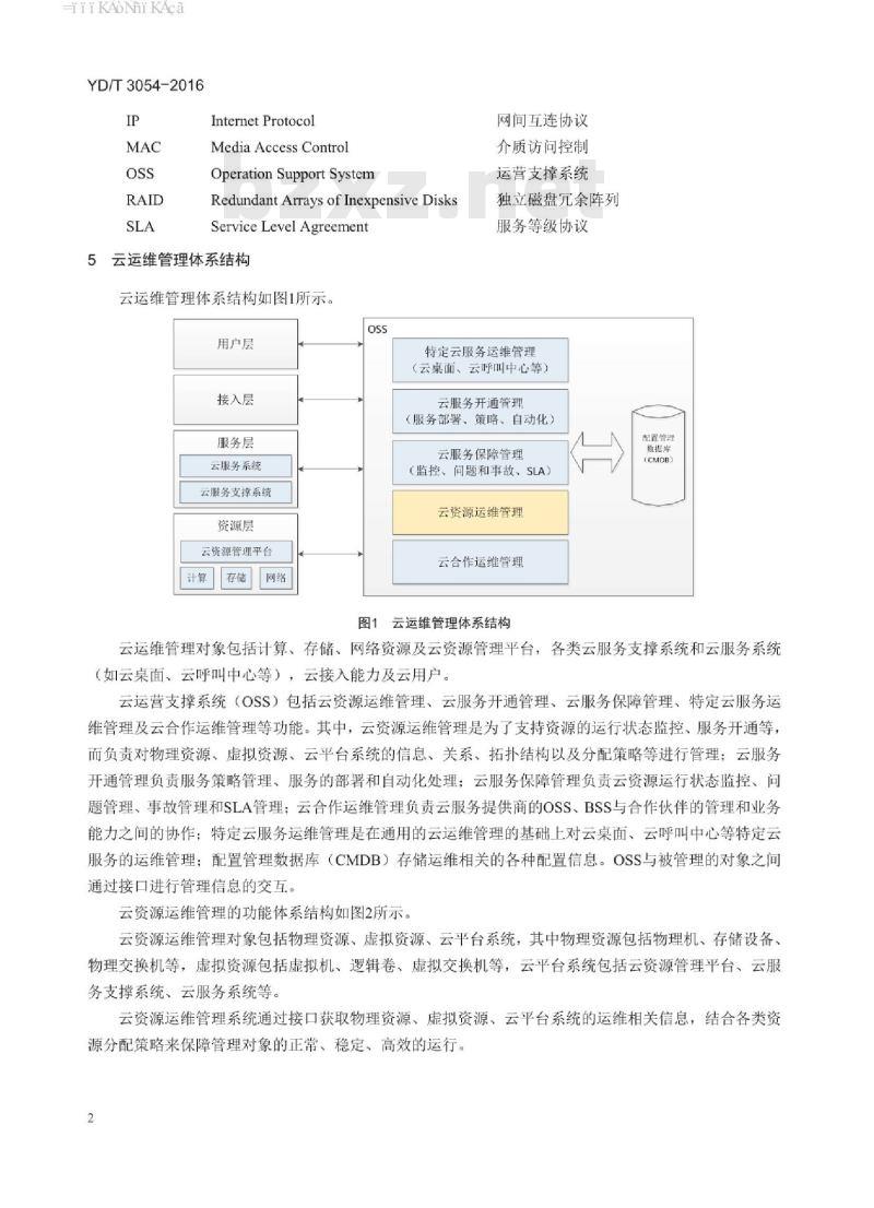 YD/T 3054-2016&nbsp;云资源运维管理功能技术要求