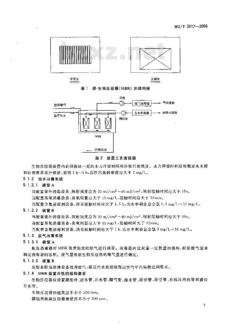 HG/T 3917-2006 污水处理膜 生物反应器装置