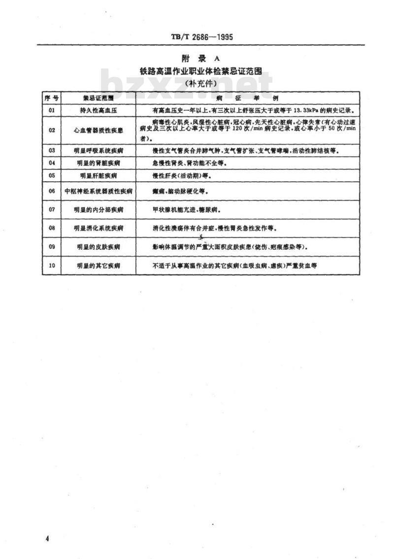 TB/T 2686-1995 铁路高温作业人员健康检查规范
