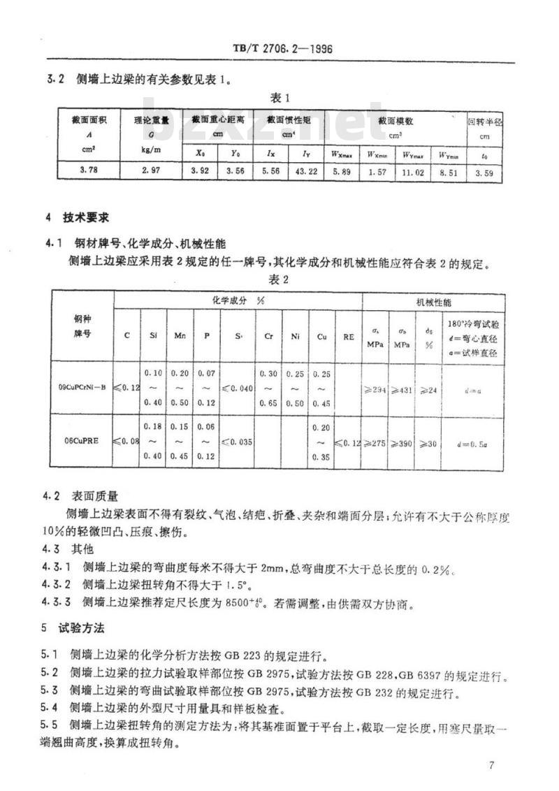 TB/T 2706.2-1996 铁路客车冷弯型钢系列之二侧墙上边梁