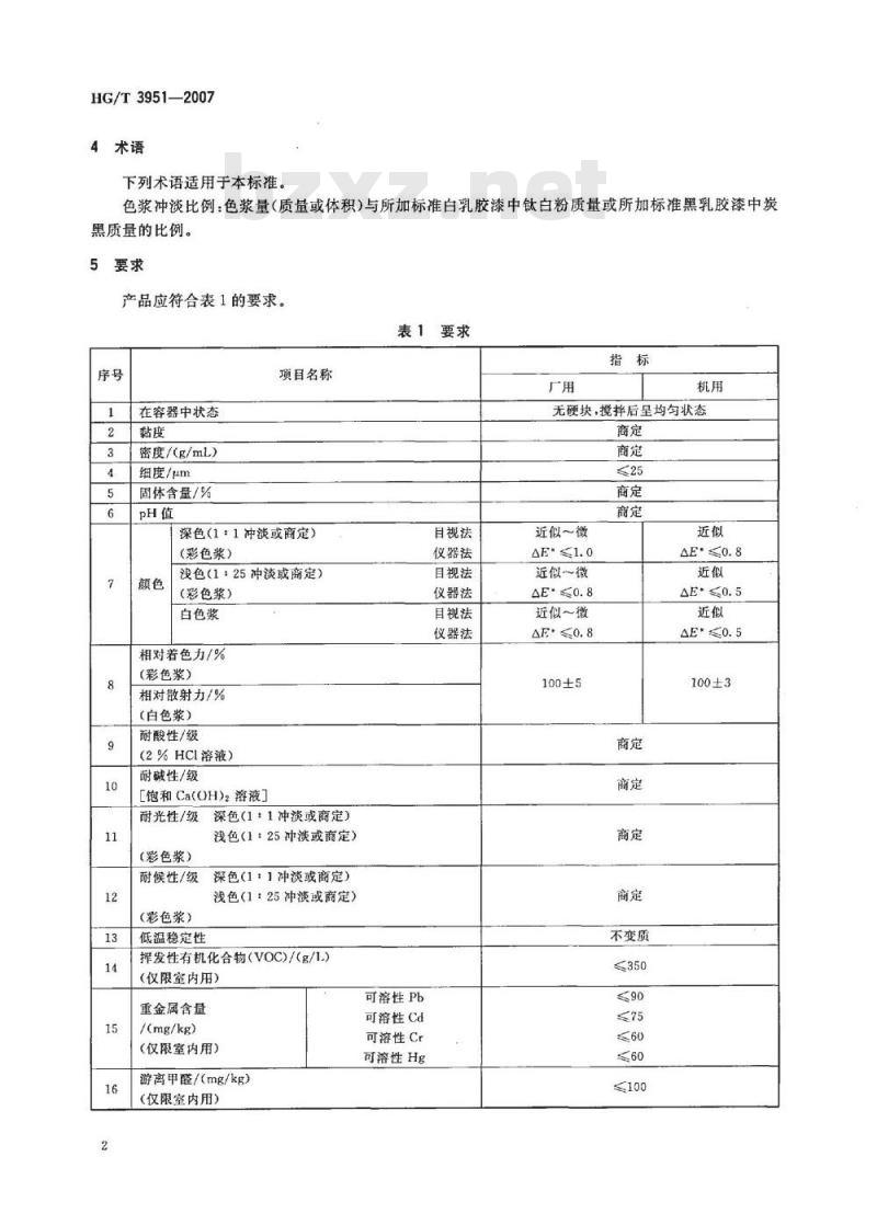 HG/T 3951-2007 建筑涂料用水性色浆