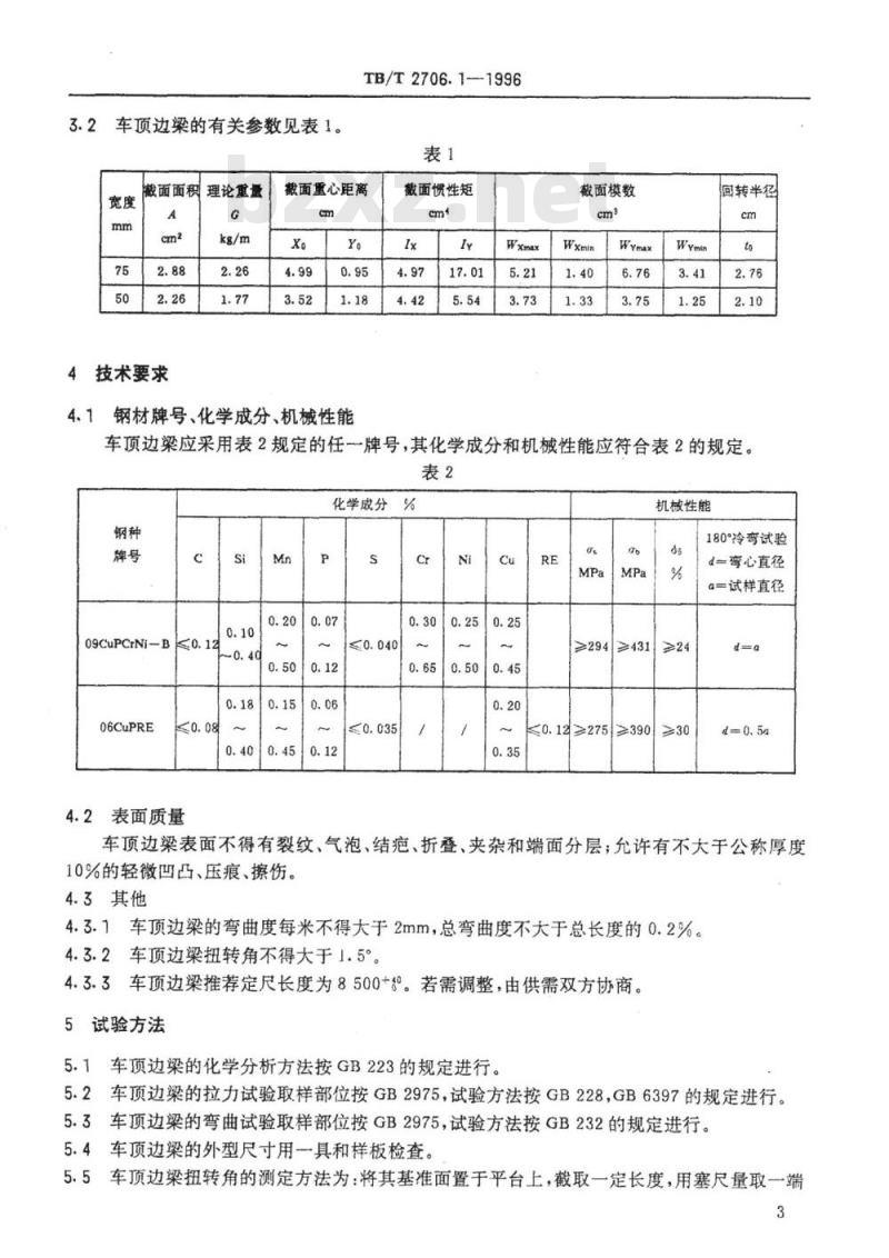 TB/T 2706.1-1996 铁路客车冷弯型钢系列