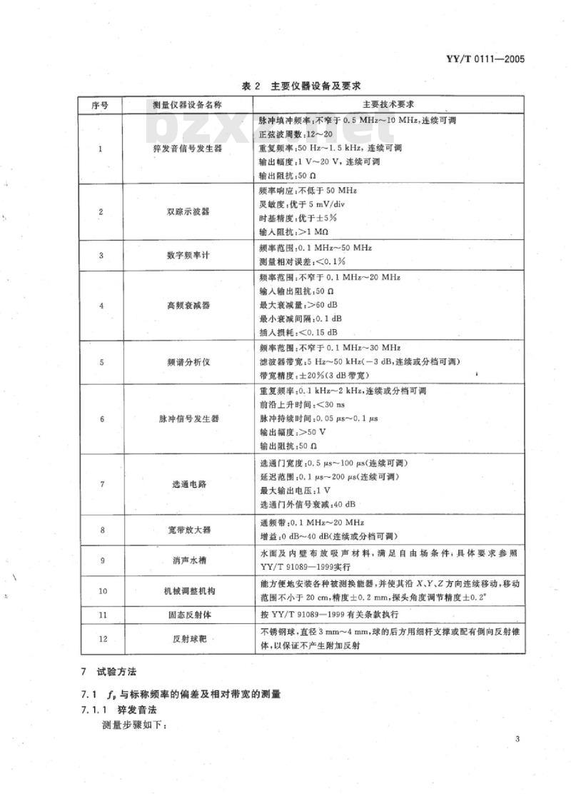 YY/T 0111-2005 超声多普勒换能器技术要求和试验方法