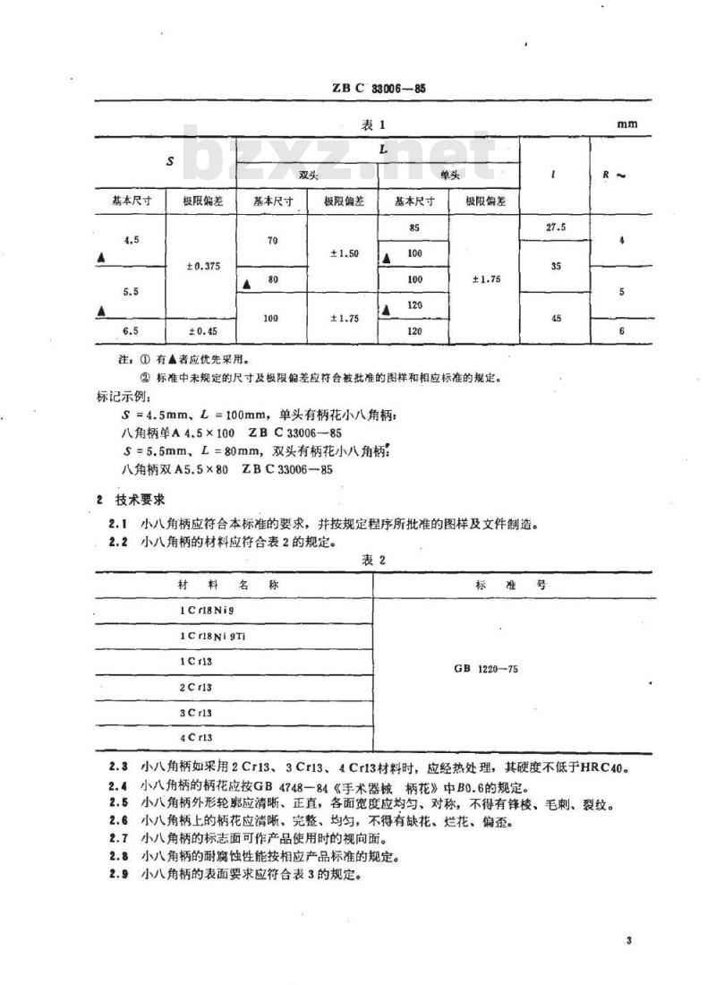 YY/T 91066-1999 小八角柄尺寸和技术条件