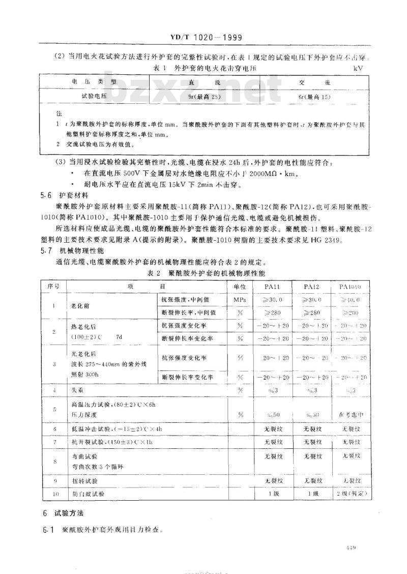 YD/T 1020-1999 通信光缆、电缆用防白蚁外护套技术要求