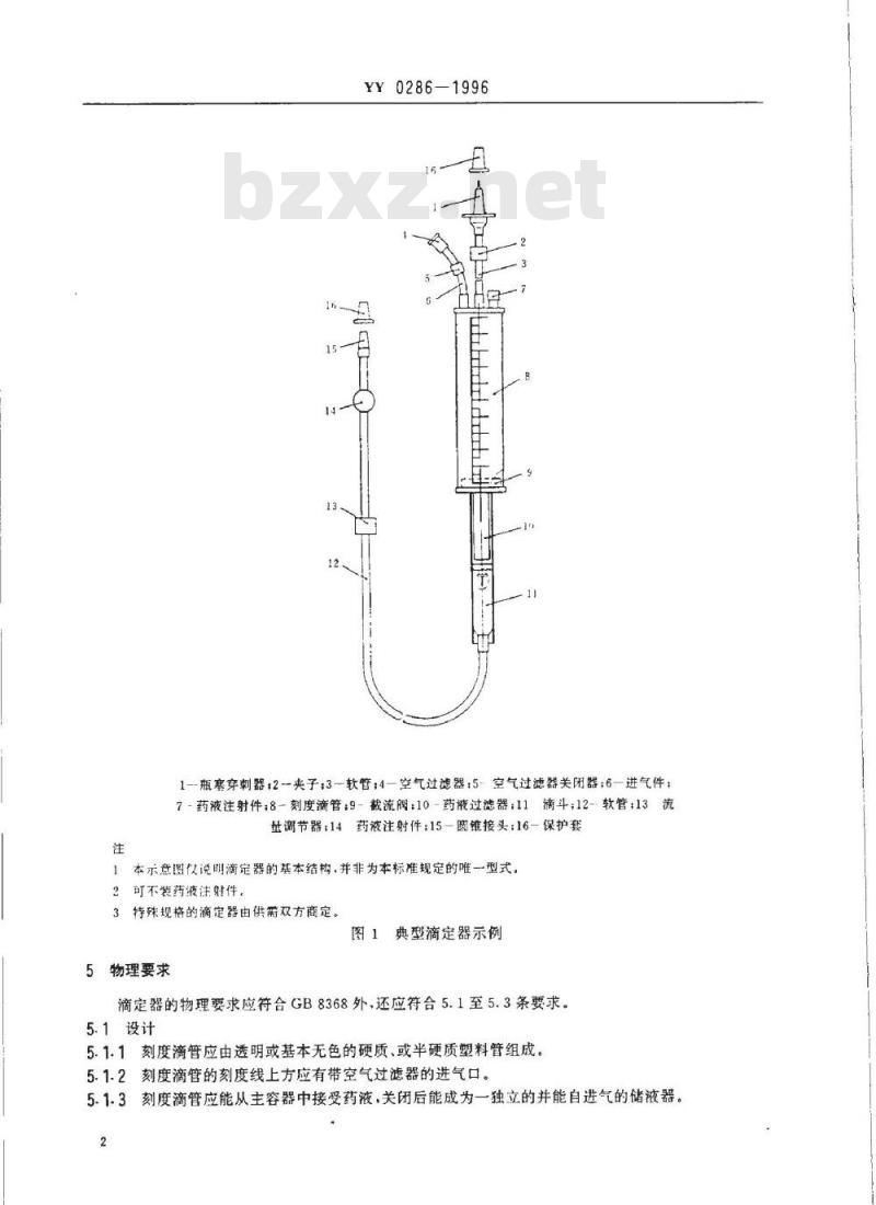 YY 0286-1996 一次性使用滴定管式输液器