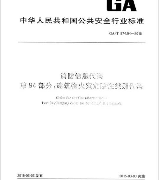 GA/T 974.94-2015 消防信息代码第94部分:建筑物火灾危险性类别代码