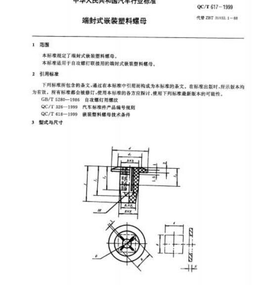 QC/T 617-1999 端封式嵌装塑料螺母