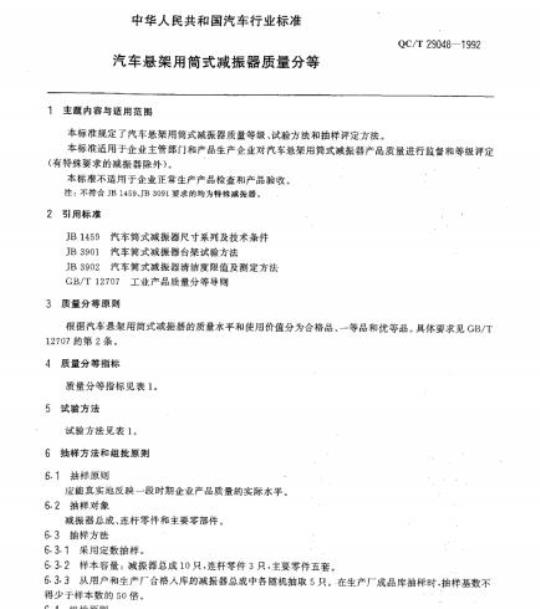 QC/T 29048-1992 汽车悬架用筒式减振器质量分等