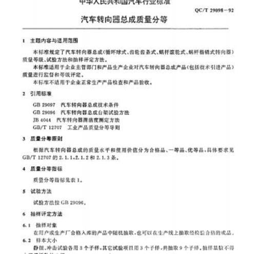 QC/T 29098-92 汽车转向器总成质量分等