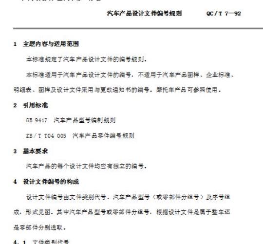 QC/T 7-92 汽车产品设计文件编号规则