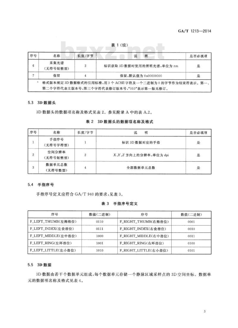 GA/T 1213-2014 安防指静脉识别应用3D数据技术要求