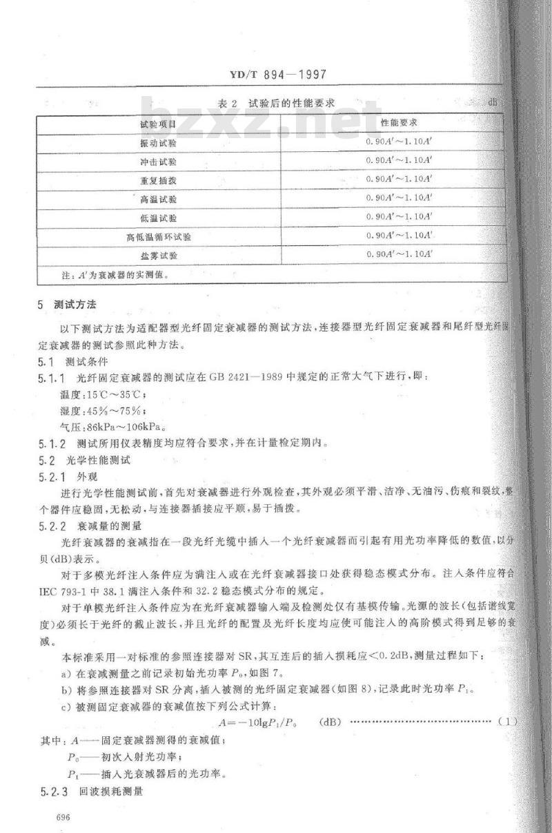 YD/T 894-1997 光纤固定衰减器技术条件