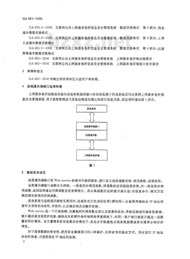 GA 663-2006 互联网公共上网服务场所信息安全管理系统远程通讯端接口技术要求