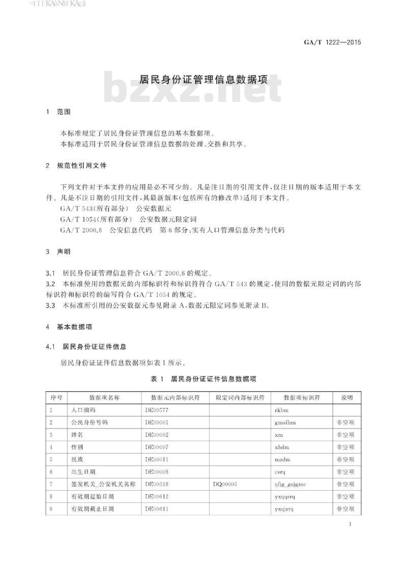 GA/T 1222-2015 居民身份证管理信息数据项