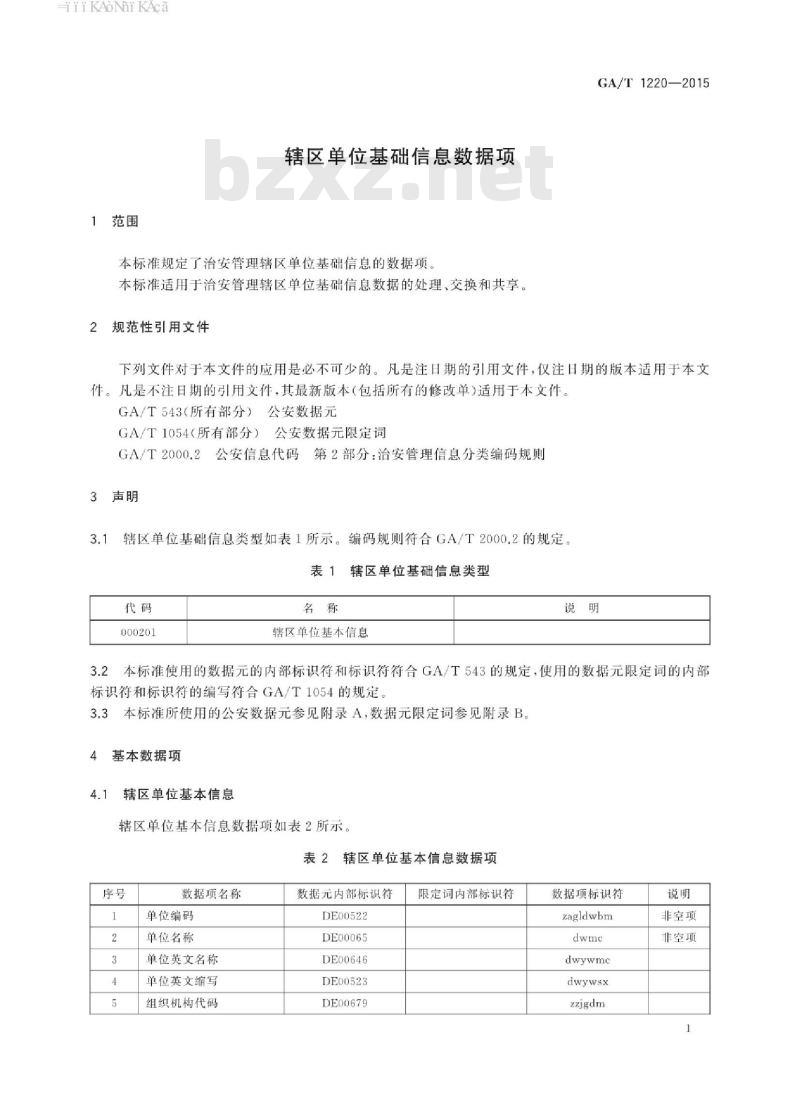 GA/T 1220-2015 辖区单位基础信息数据项