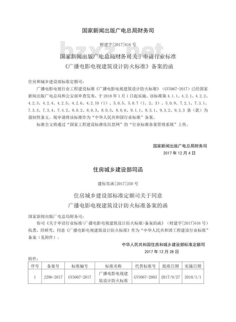 GY 5067-2017 广播电影电视建筑设计防火标准