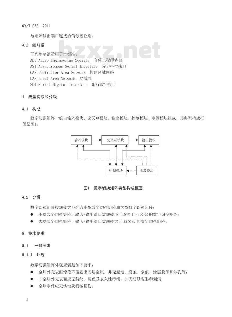 GY/T 253-2011 数字切换矩阵技术要求和测量方法