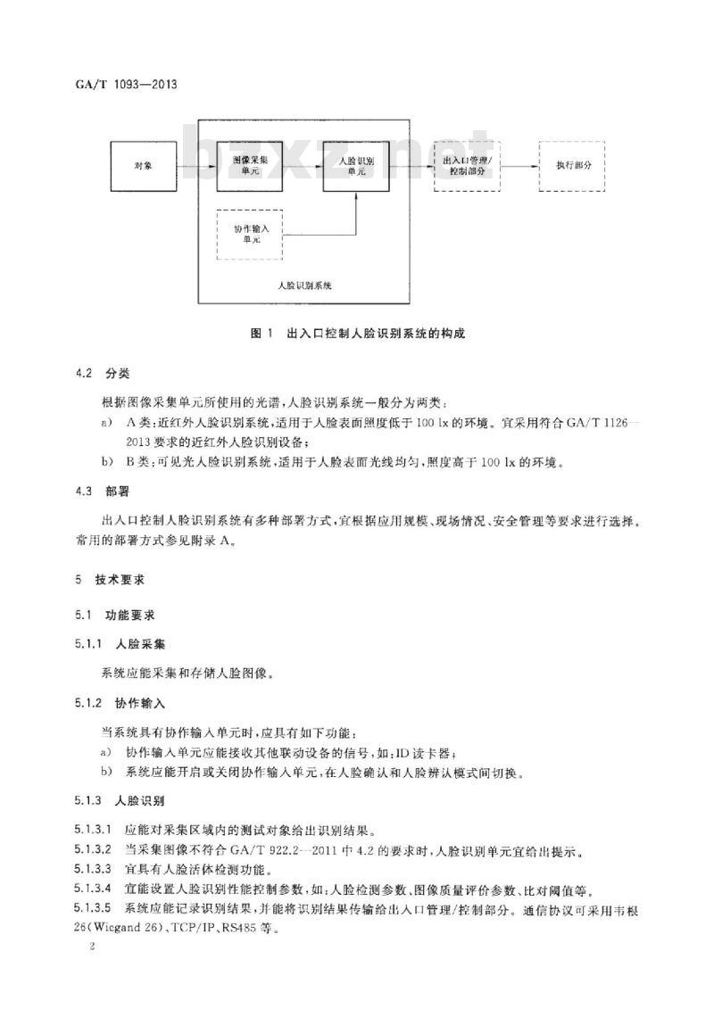 GA/T 1093-2013 出入口控制人脸识别系统技术要求