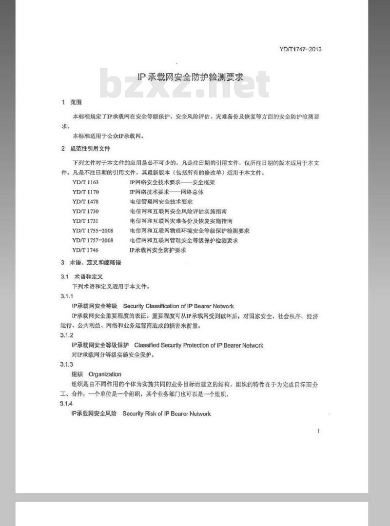 YD/T 1747-2013 IP 承载网安全防护检测要求