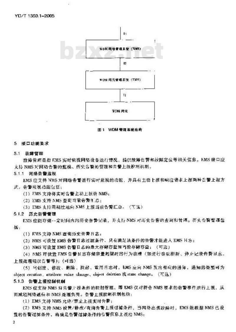 YD/T 1350.1-2005 波分复用(WDM)系统网络管理接口技术要求 第一部分:接口功能部分