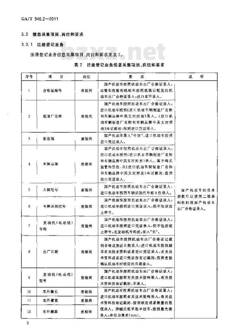 GA/T 946.2-2011 道路交通管理信息采集规范第2部分:机动车登记信息采集和签注