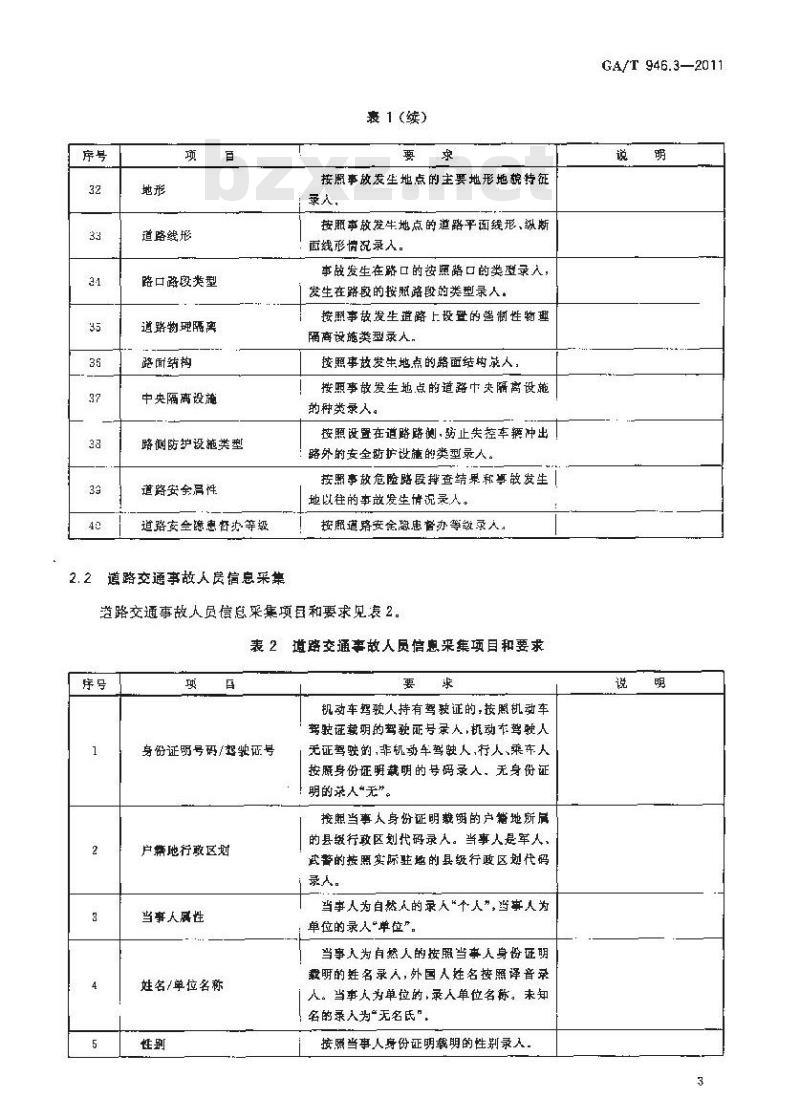 GA/T 946.3-2011 道路交通管理信息采集规范第3部分:道路交通事故处理信息采集