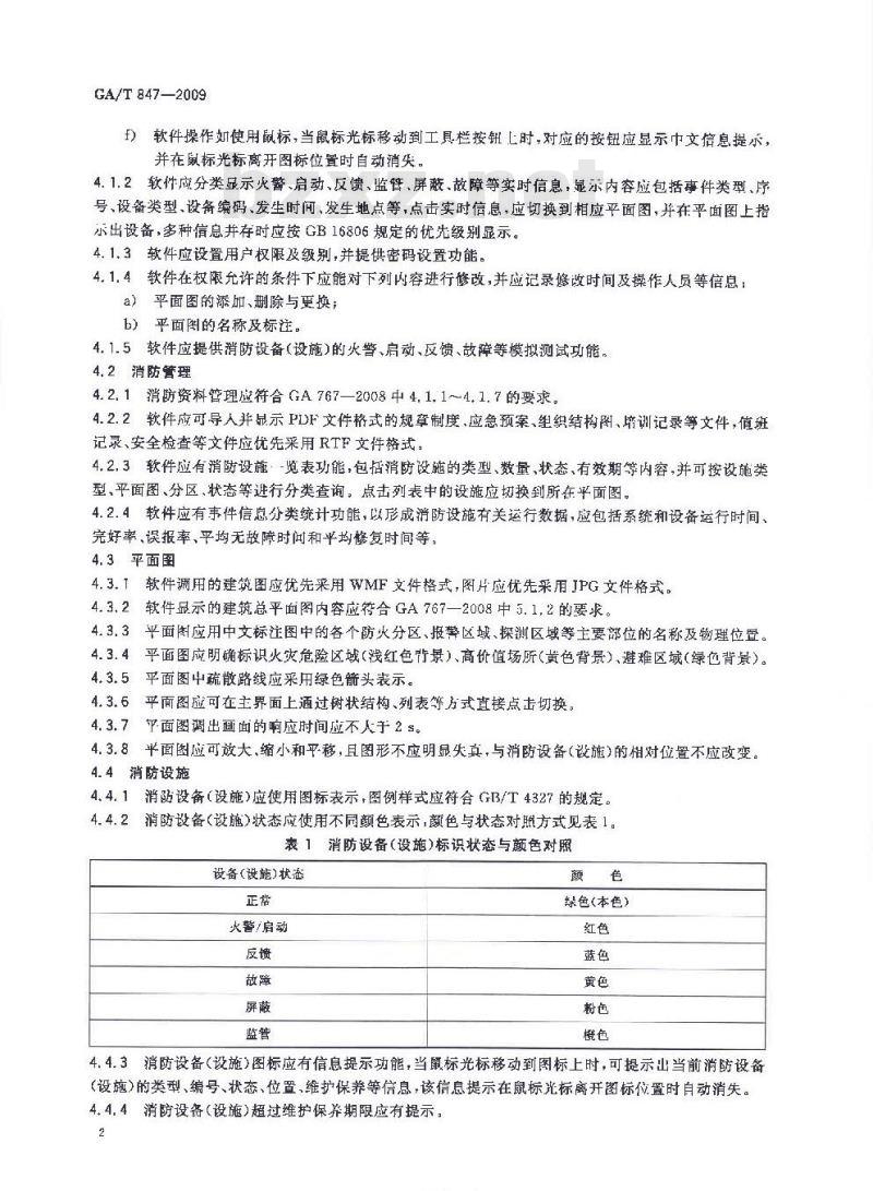 GA/T 847-2009 消防控制室图形显示装置软件通用技术要求 GA/T 847-2009 消防控制室图形显示装置软件通用技术要求