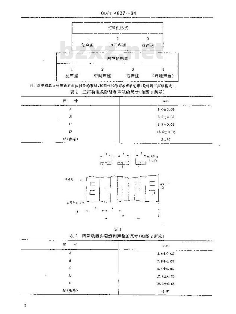 GB/T 4637-1994 35mm磁片上三声轨、四声轨和六声轨磁头隙缝的位置和宽度尺寸