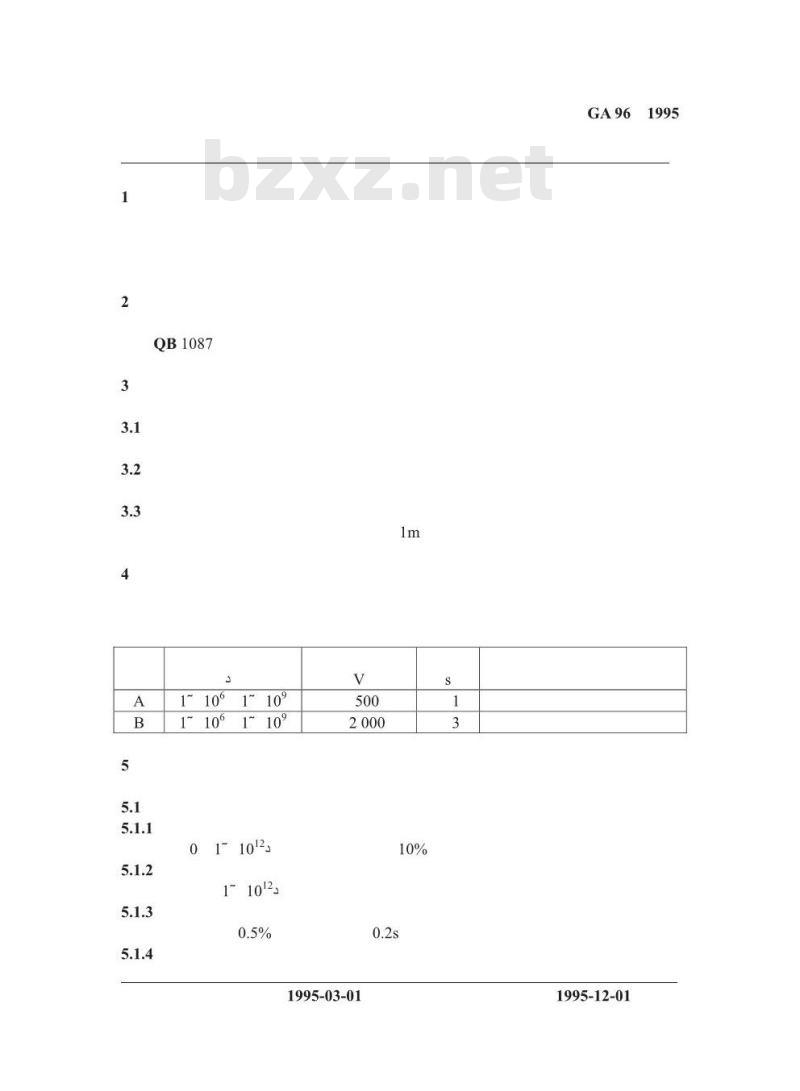 GA 96-1995 铺地纺织品静电性能参数及测量方法