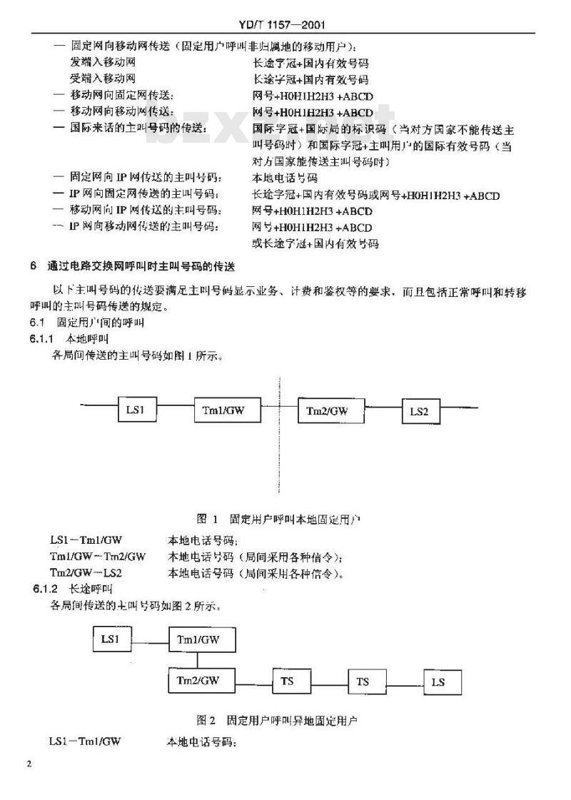 YD/T 1157-2001 网间主叫号码的传送