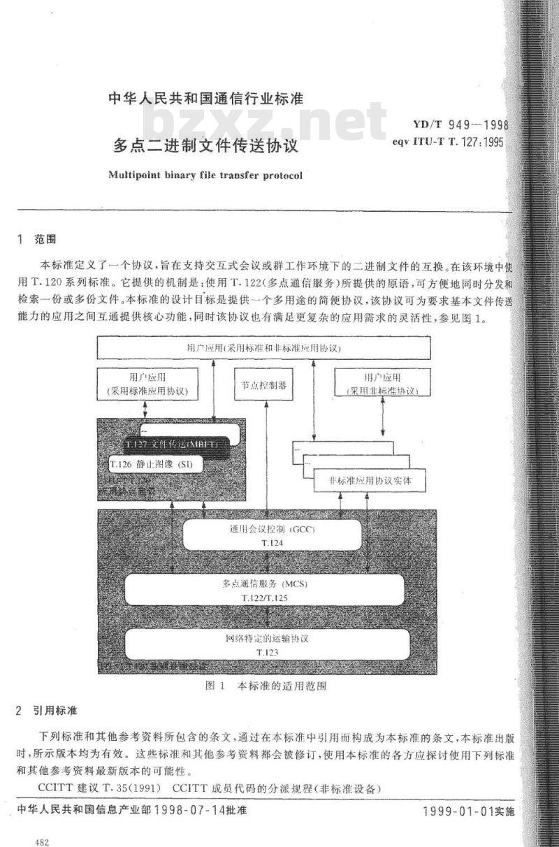 YD/T 949-1998 多点二进制文件传送协议 YD/T 949-1998 多点二进制文件传送协议