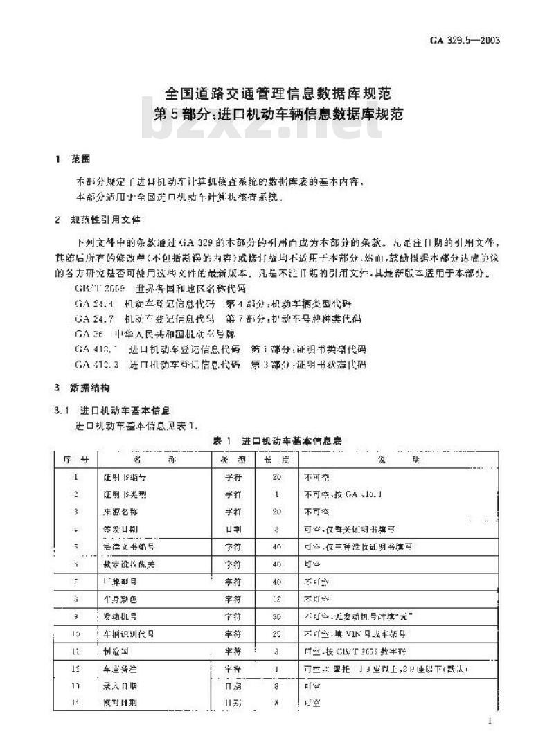 GA 329.5-2003 全国道路交通管理信息数据库规范第5部分:进口机动车辆信息数据库规范