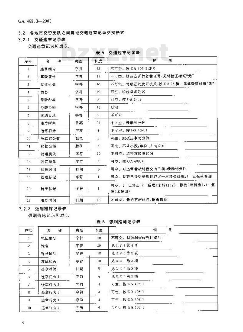 GA 409.3-2003 全国道路交通管理系统数据交换格式第3部分:交通违章数据交换格式