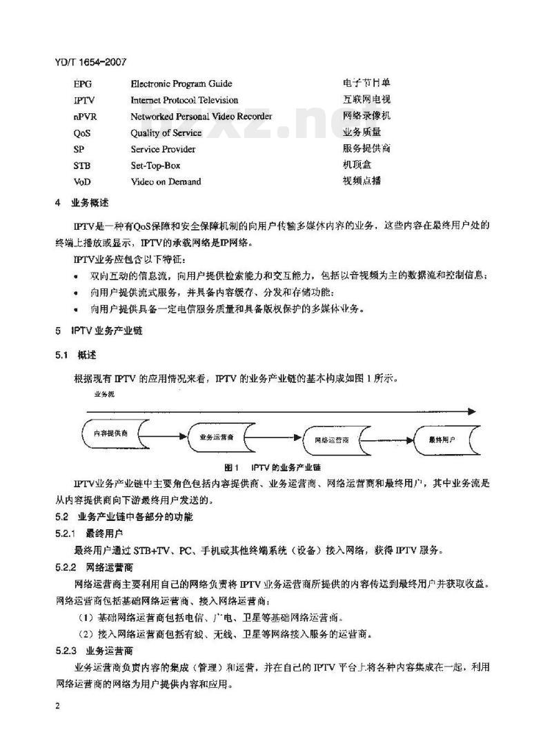 YD/T 1654-2007 IPTV 业务需求