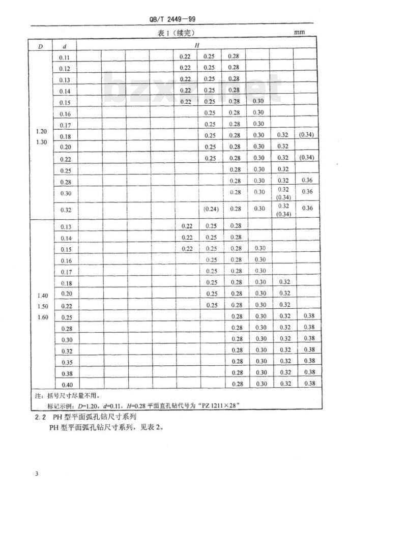 QB/T 2449-1999 钟表宝石元件尺寸系列