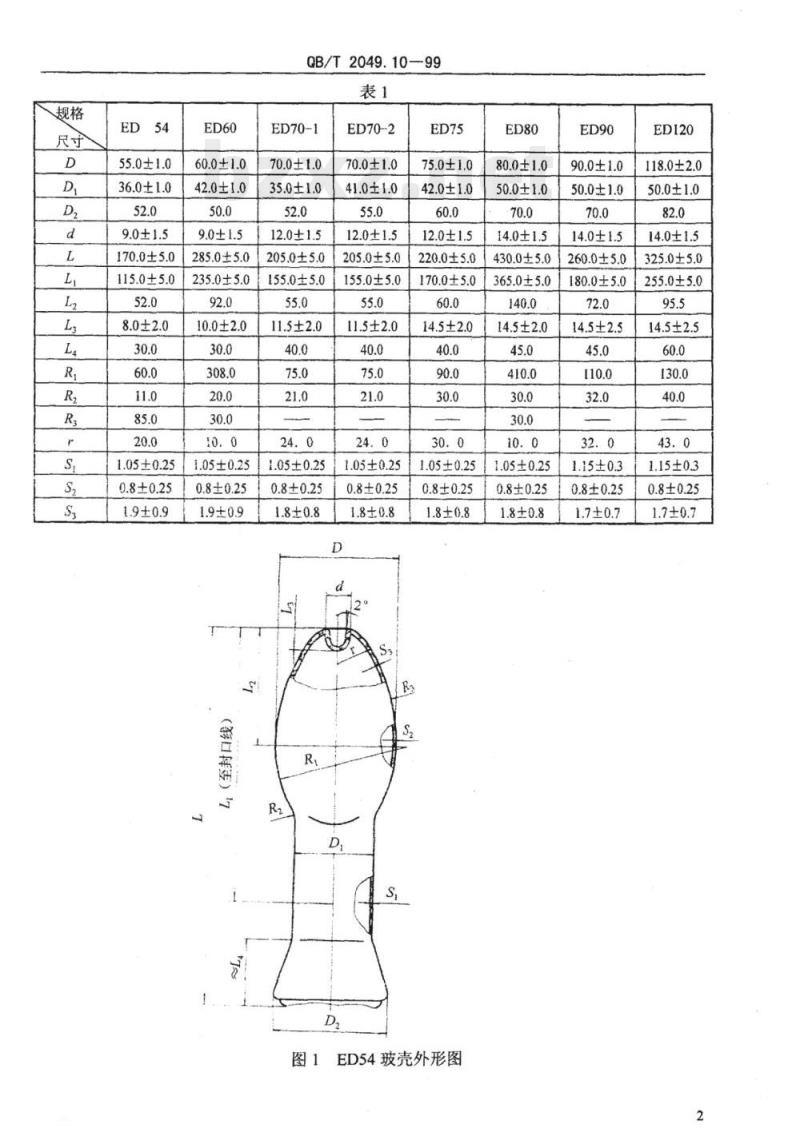QB/T 2049. 10-1999 电光源玻壳ED型玻壳尺寸系列