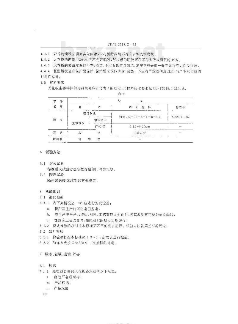 CB/T 3518.2-92 复合岩棉板耐火舱室天花板