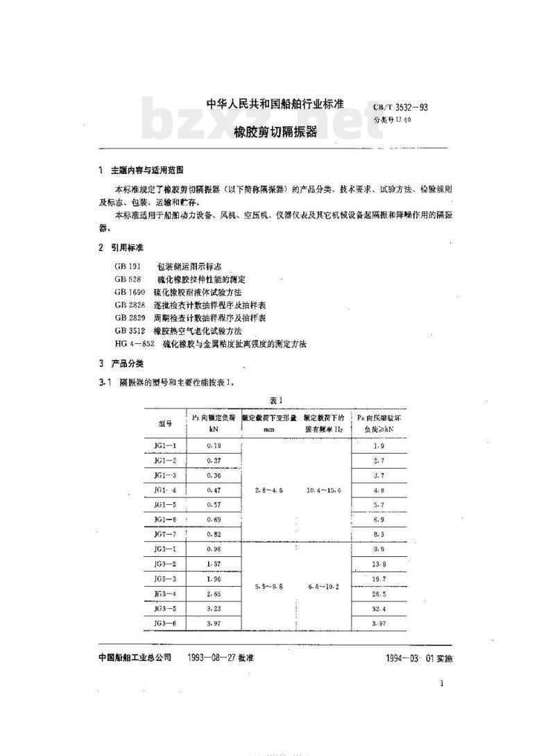 CB/T 3532-93 橡胶剪切隔振器