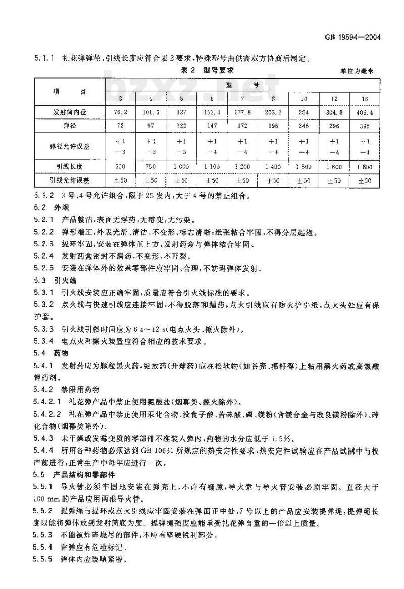 GB 19594—2004 烟花爆竹礼花弹