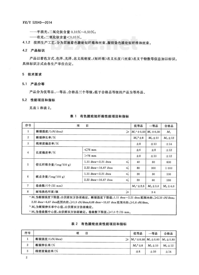 FZ/T 52040-2014 有色腈纶短纤维和丝束