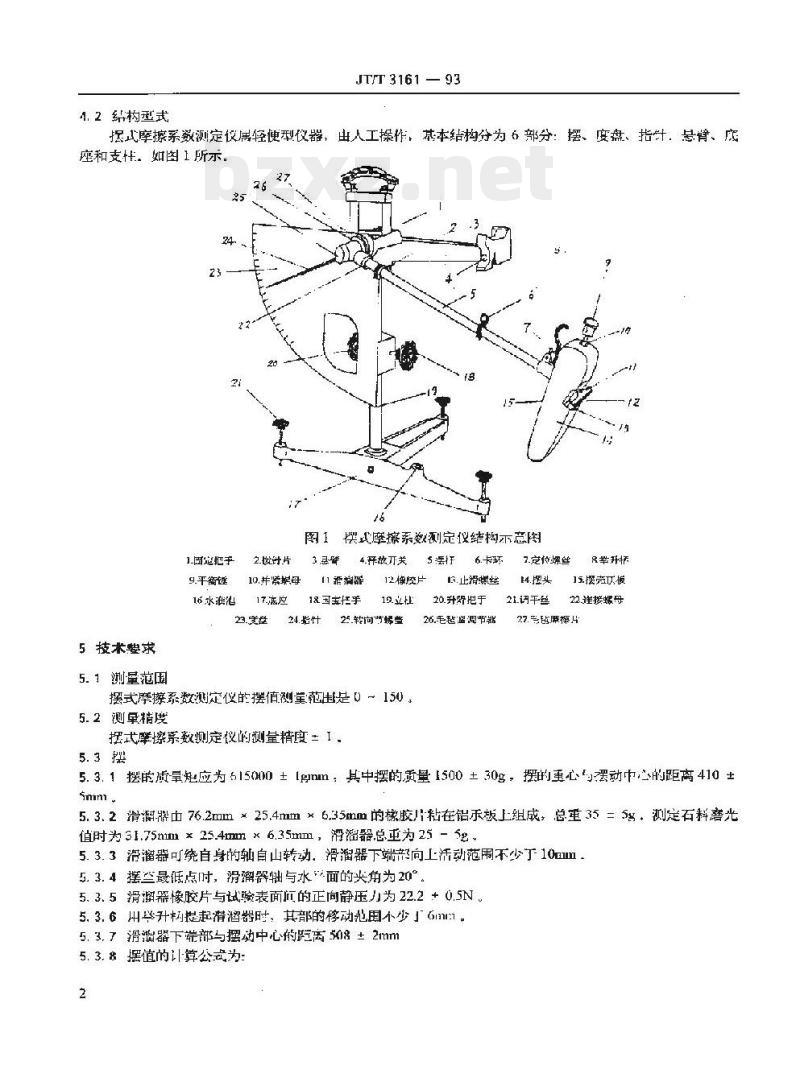 JT/T 3161-93 摆式摩擦系数测定仪技术要求