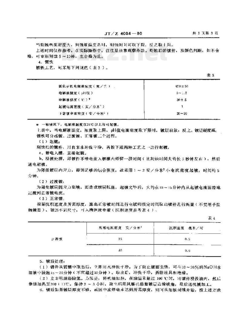 JT/Z 4004-80 船舶机械零部件镀铁修复工艺